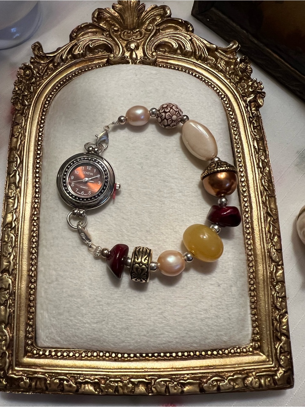 Geneva Multicolor Beaded Interchangeable Bracelet Watch with Gold Accents